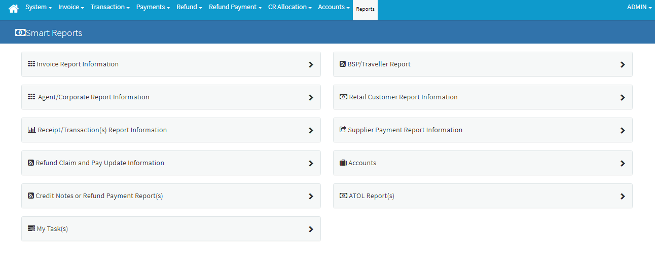 Invoice and billing reports interface